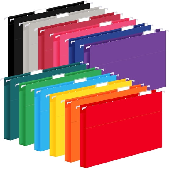 12 Pack Hanging File Folders, Letter Size with 1/5-Cut Adjustable Tabs, Selected Color - Folder Organizer for Filing Cabinet Office Home, Designed Bulky Files, Medical Charts