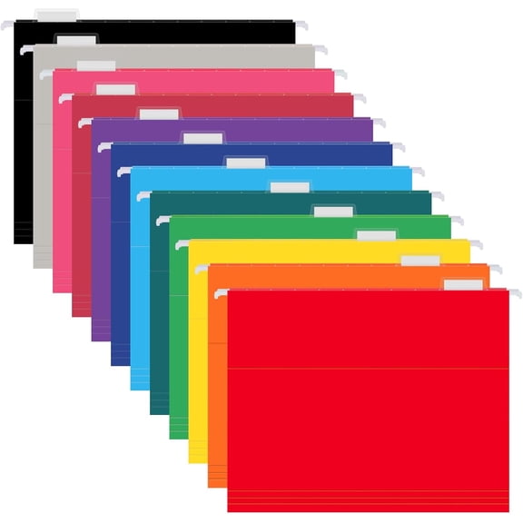 12 Pack Hanging File Folders, Letter Size with 1/5-Cut Adjustable Tabs, Selected Color - Folder Orizer for Filing Cabinet Office Home, Designed Bulky Files, Medical Charts