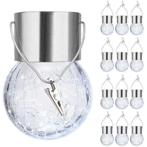 KIMI HOUSE Hanging Solar Powered Warm White LED Light, Cracked Glass B Light Waterproof Outdoor Christmas Decorative Lantern
