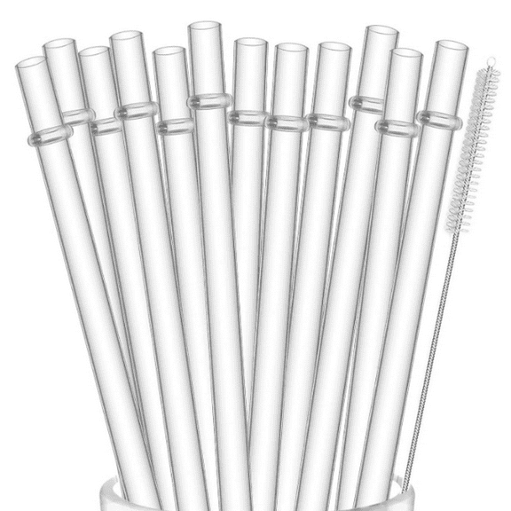 12-Pack Hard Plastic Clear Straws, 10.5 in x 0.3 in Tumbler Straws for 16 OZ 20 OZ 30 OZ with Cleaning Brush