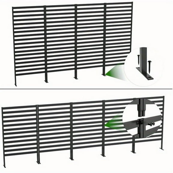 12 Pack Heavy Duty Metal Privacy Fence Panels, 23.2in H x 15.5ft L, Decorative Garden Dog Fence, Outdoor Shield for AC Trash Pool Equipment Patio Yard