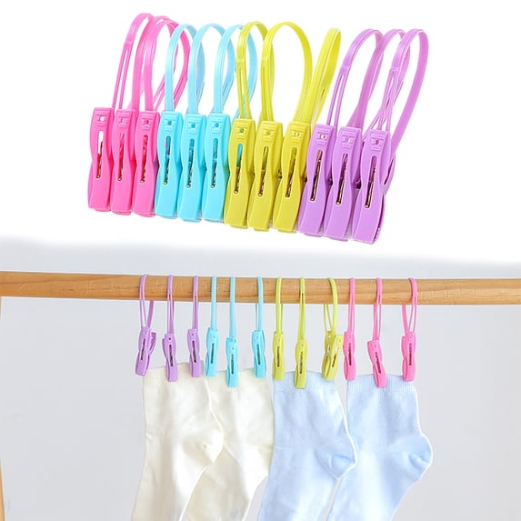 12-Pack Heavy Duty Plastic Clothes Clips Windproof, Multi-Use Laundry Pins for Towels Quilts Fabric, Rust-Free Reusable Clothesline Clips for Indoor Outdoor Kitchen Office