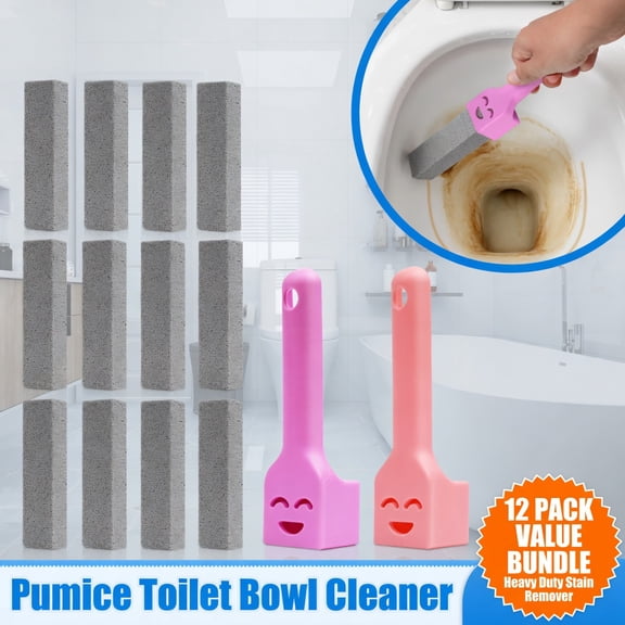12-Pack Heavy-Duty Pumice Stone Toilet Bowl Cleaners - Extra Long Handle Hard Water Stain and Limescale Remover for Bathrooms, Pools, and Grills