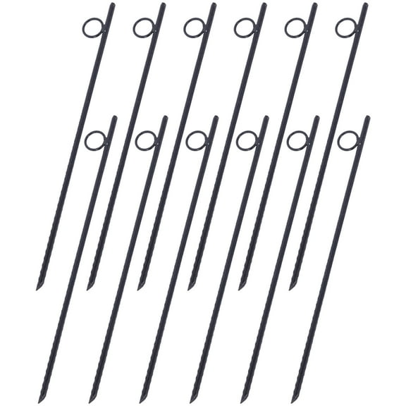 12-Pack Heavy Duty Rebar Stakes 3/8"x18", Steel Tent Stakes with 1" Loops & Angled Ends - Durable Ground Anchors for Canopy, Camping, Tents & Tarps