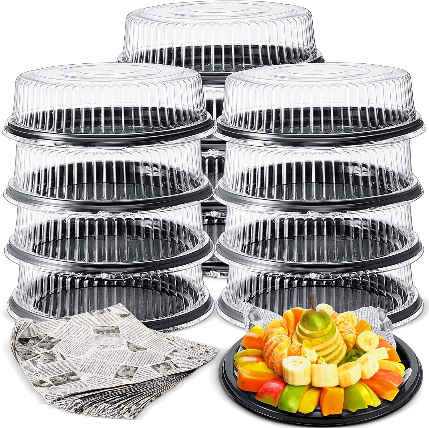 12 Pack Heavy Duty, Repeatedly Plastic Serving Tray with Lid and 24 Pcs ...