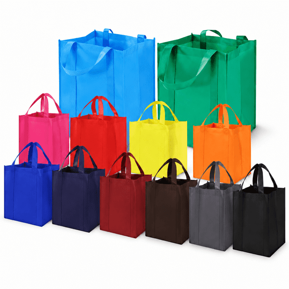12 Pack Heavy Duty Reusable Grocery Bags, Large Foldable Shopping Totes with Reinforced Handles, Holds 30lbs, Washable & Multicolor for Food, Travel, Storage