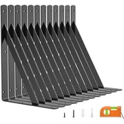 12-Pack Heavy Duty Shelf Bracket 11 Inch, Wall Fit for 11-16 Inch Floating Shelves, L Brackets with 90 Degree Triangle, 250 LBS Max Load, Shelf Mounting Hardware Included, Black