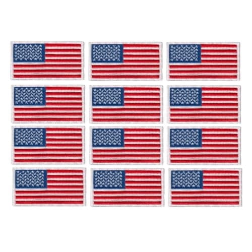 Hero's Pride American Flag Patch, White Border, Sew-On, 3-3/8" x 2" (Pack of 12)