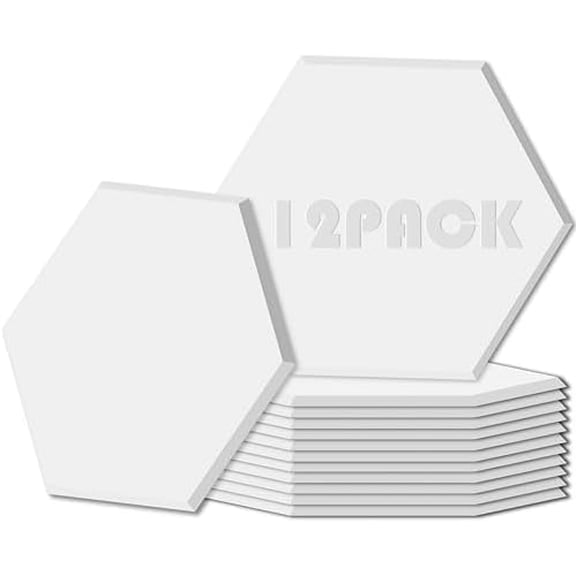 12 Pack Hexagon Acoustic Panels, 14"12"0.4" White Sound Absorbing Foam Panels for Wall, High-Density Sound Panels for Recording Studio, Office&Home, Adhesive is not included$$Music