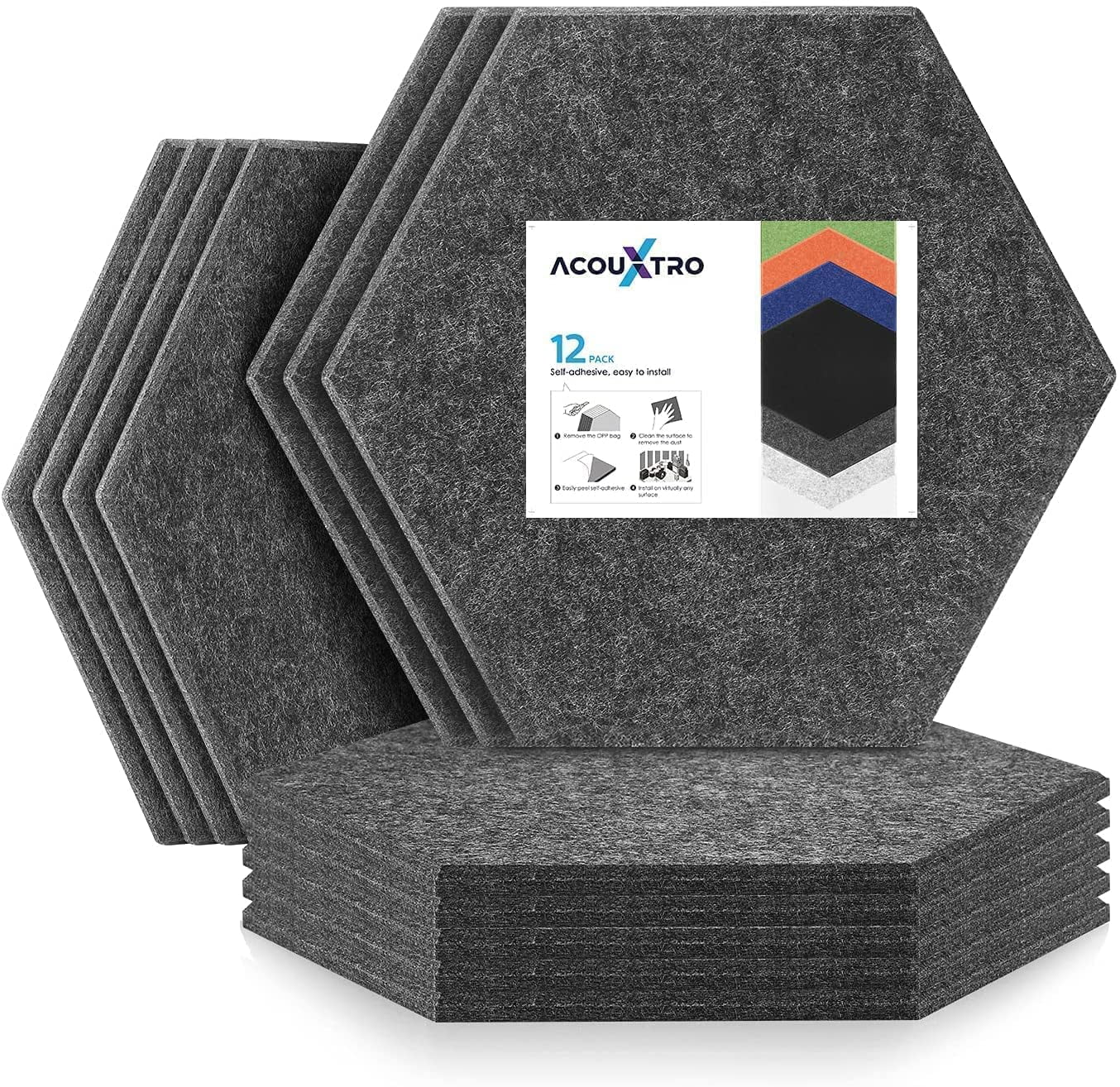 12 Pack Hexagon Self Adhesive Acoustic Panels Sound Absorbing