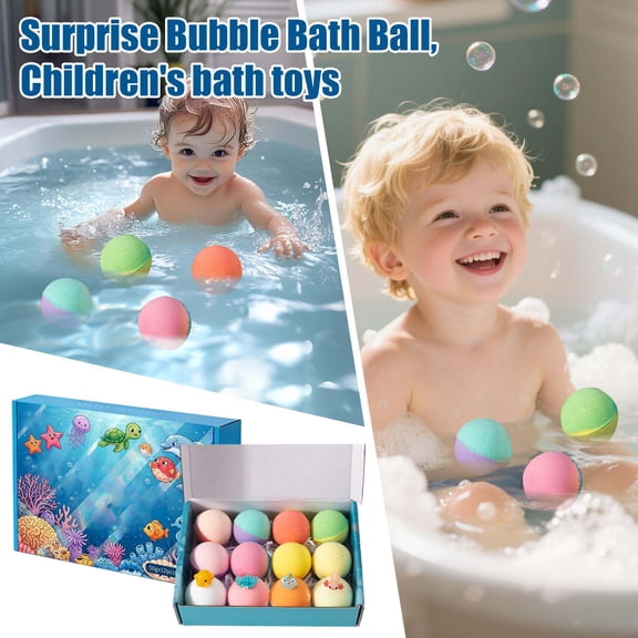 12 Pack Hidden Surprise Toy Inside Fizzing Bubble Bath Bombs Box, Kids Fun Bubble Bath Time Exciting Bedtime Wash Routine Prizes, Tear Free Natural Essential Oils Gentle Skin Care For Boys And Girls