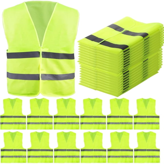 12 Pack High Visibility Safety Vests Fluorescent Green Mesh Security Vest Reflective Silver Strips Construction Work Traffic Emergency