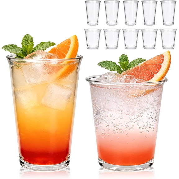 12 Pack Highball & Cocktail Glasses Set, 12 oz & 10 oz Stackable Thick Glass Cups, Drinking Glasses for Iced Coffee, Bubble Tea, Water, Juice  Kitchen & Bar Glassware Set