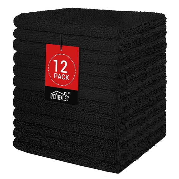 12 Pack Microfiber Washcloths 12x12 Inch Black, Ultra Soft Highly Absorbent Face Towels, Reusable Makeup Remover Cloths for Bathroom Spa Gym Kitchen Hotel