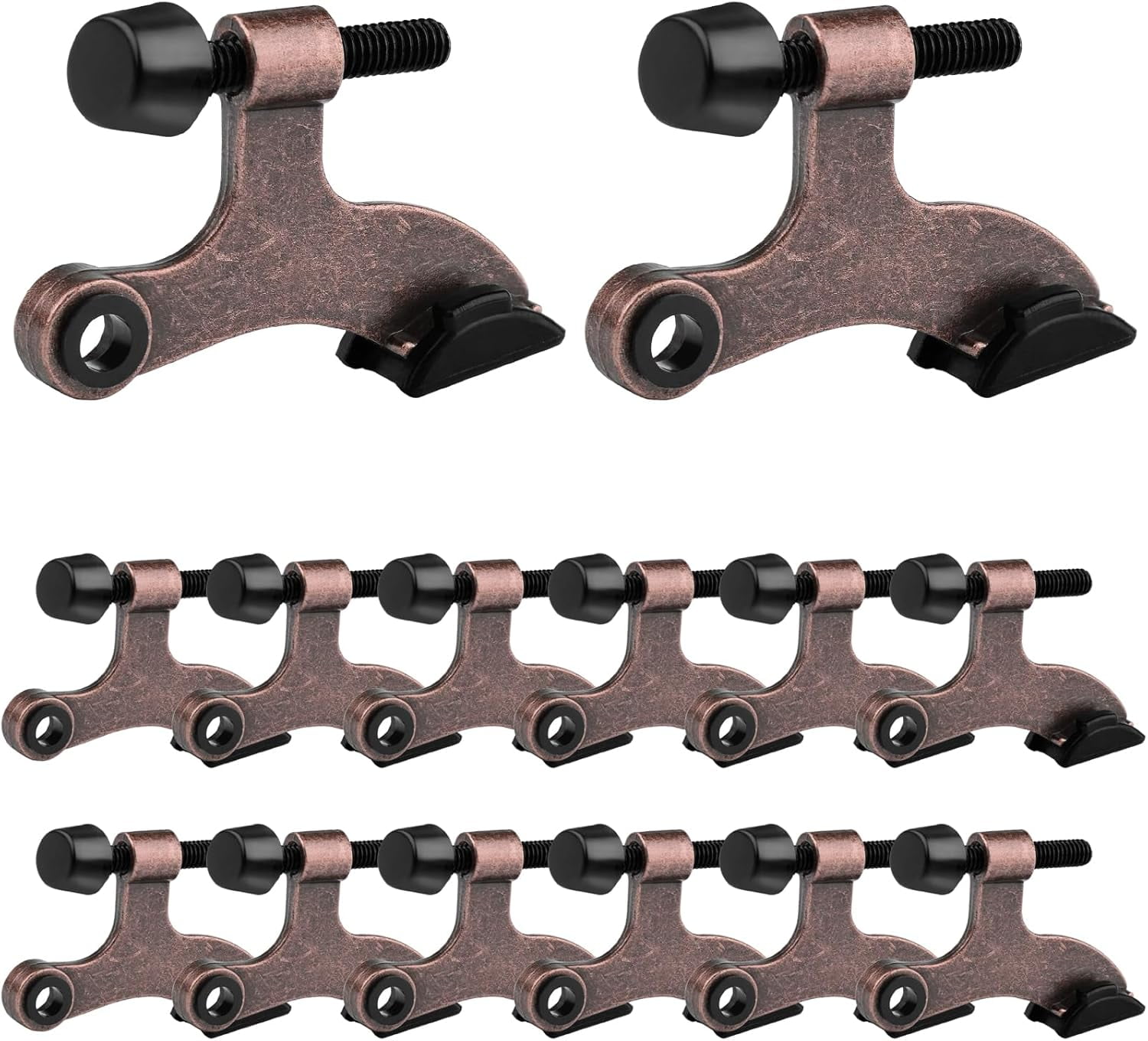 12 Pack Hinge Pin Door Stopper Heavy Duty Metal Adjustable Door Stops with Rubber Bumper Tips (Brown)
