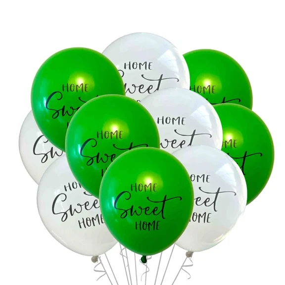 12 Pack Home Sweet Home Housewarming Party Balloons Green New Open House 12"