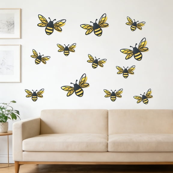 12-Pack Honeybee Wall Stickers, Double-Layer Plastic Decals, Removable, for Party, Shower, DIY Room Wall Decor, Gift Wrapping Craft
