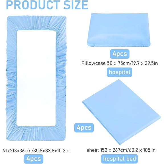 12 Pack Hospital Bed Sheets for Home Use, Extra Long Hospital Bed Fitted Sheets 36 84 14 Inches,Bed Sheet Set Included Flat Sheets and Pillow Cases,Blue