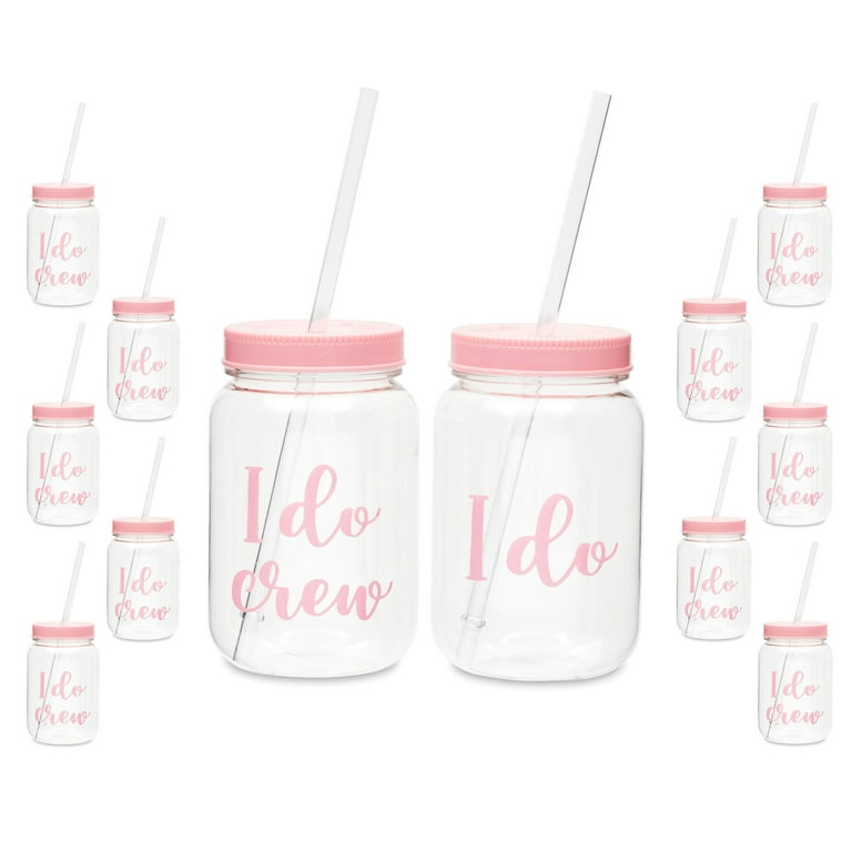 12 Pack I Do Crew Bachelorette Party Cups with Lids, Pink Bridal
