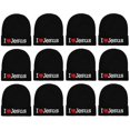 thumbnail image 1 of 12-Pack I Love Jesus Beanie Hat Ski Cap Plain Solid Color Warm Great for Winter (12 Black), 1 of 3