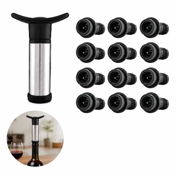 12 Pack Identical Reusable Wine Stoppers, Wine Bottle Stopper with Bonus Stainless Steel Vacuum Wine Pump, Airtight Vacuum Wine Saver Preserver Wine Bottle Sealer for Standard Wine Bottles