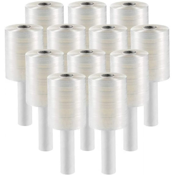 12 Pack Industrial Strength Mini Hand Stretch Wrap 5" - 1000 Roll 74 Gauge Thick Clear Cling Plastic Moving Supplies | Durable Self - Adhering ● Packing ● Pallet ● Furniture ● Heavy Duty Shrink Film