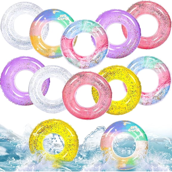 12 Pack Inflatable Pool Float Tube 31.5 Inch Glitter Swim Tubes Rings Confetti Water Tube Colorful Swimming Pool Floats Toys for Outdoor Summer Beach Supplies(Cool Color)