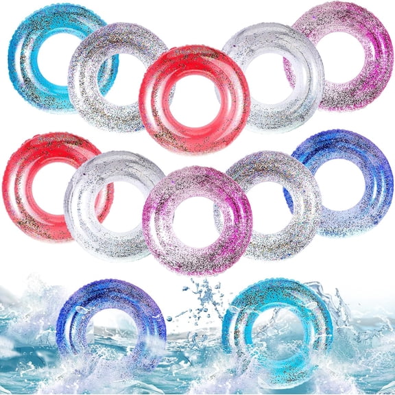 12 Pack Inflatable Pool Float Tube 31.5 Inch Glitter Swim Tubes Rings Confetti Water Tube Colorful Swimming Pool Floats Toys for Outdoor Summer Beach Supplies(Cool Color)