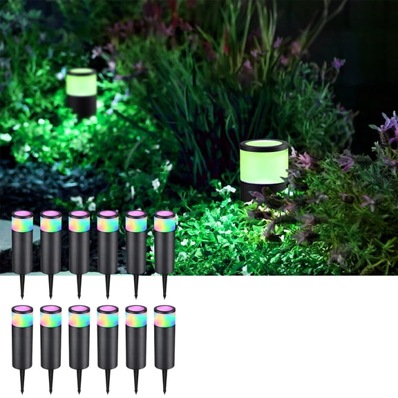 12 Pack LED Bollard Pathway Lights, Low Voltage Landscape Lighting, Garden Lights for Yard, Patio, Lawn, RGBW