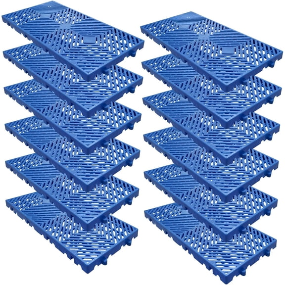 12 Pack Interlocking HDPE Plastic Pallets 12x24 In Drainage Floor Tiles for Garage