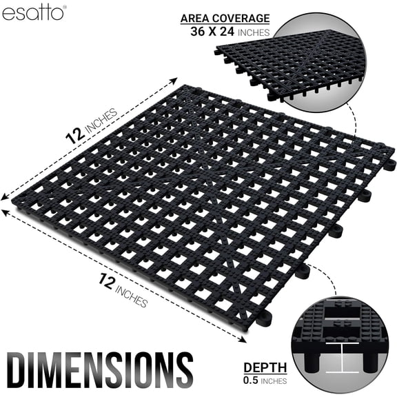 12 Pack Interlocking Shelf Mats 12", Black - for Spills, Clean Bars, Stain Protection, and an Anti-Slip Surface