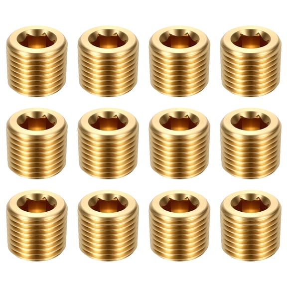 12 Pack Internal Hex Head Socket Pipe Plug Fitting, 1/8" NPT Male Threaded End Cap, Brass Internal Hex Thread Pipe Fittings for Water Pump, Engine, Industrial Piping