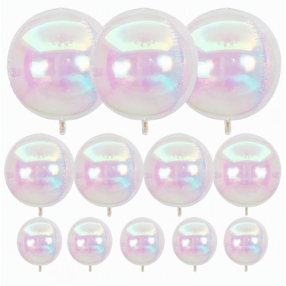12 Pack Iridescent Holographic Round Foil Balloons (22/15/10 Inch) - Large Mylar Sphere Party Decor for Disco, Birthday & Wedding