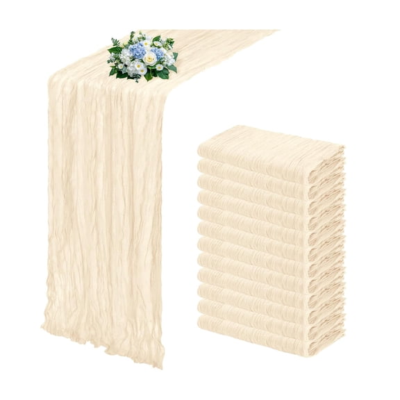 12 Pack Ivory Cheesecloth Table Runners 17x108 Inch Boho Gauze Party Table Decor