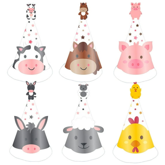 12 Pack Jungle Animal Party Hats for Kids Birthday, Cute Safari Theme Cone Hats with Elephant, Monkey, Lion, Tiger, Giraffe, Zebra Designs, Fun Party Supplies for Boys and Girls
