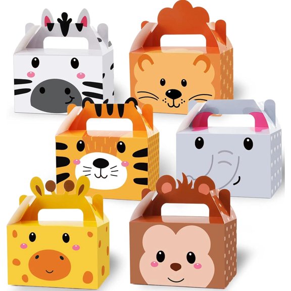 12 Pack Jungle Safari Animals Party Favor Boxes Zoo Theme Happy Birthday Goodies