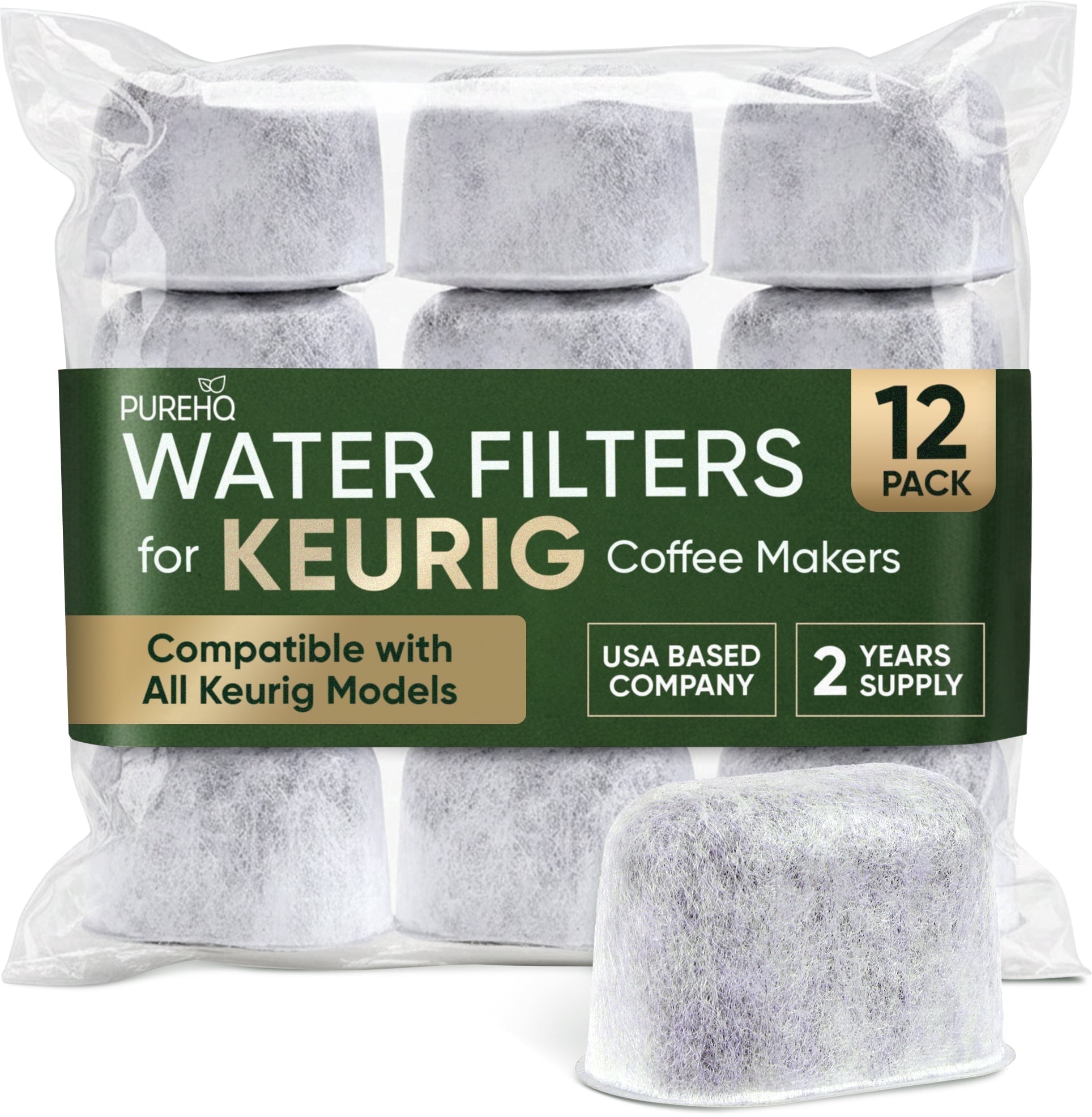 12-Pack KEURIG Replacement Water Filters for Keurig 2.0 and 1.0 Coffee Machine Compatible by PureHQ - Activated Charcoal Water Filter, Universal Fit for Keurig 