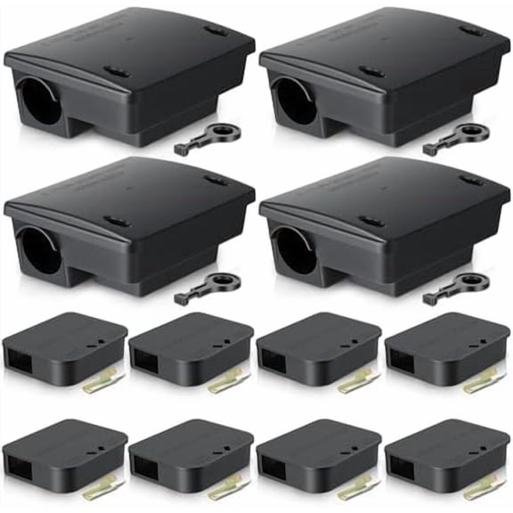 12 Pack Key Required Rat Station Box 4 Large & 8 Compact Outdoor Mouse Bait Stations Box Lockable Weather Resistant Bait Boxes for Indoor & Outdoor$$Garden & Patio