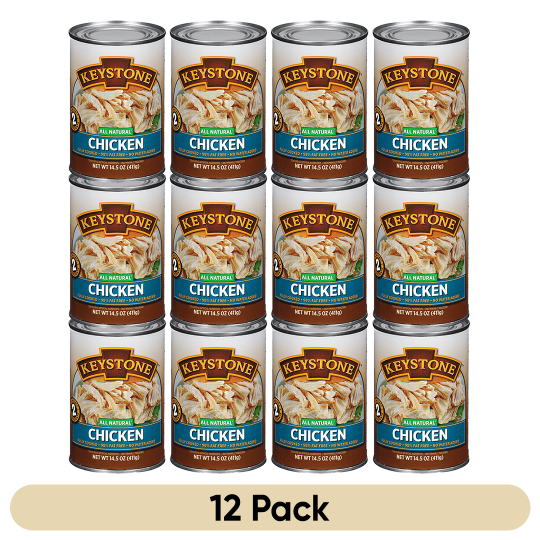 Keystone All Natural Canned Chicken, 14.5 oz (12 Pack) – Fully Cooked, Ready to Eat, Gluten Free Emergency Survival Food | Long-Term Storage Meat for Camping, Hiking, Backpacking & Prepping