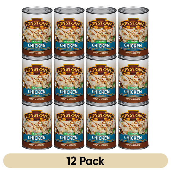 Keystone All Natural Canned Chicken, 14.5 oz (12 Pack) – Fully Cooked, Ready to Eat, Gluten Free Emergency Survival Food | Long-Term Storage Meat for Camping, Hiking, Backpacking & Prepping