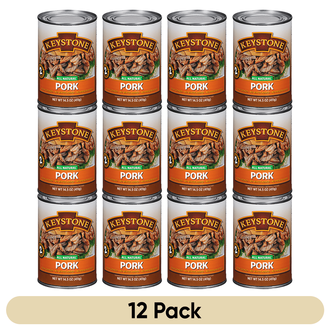 Keystone All Natural Canned Pork, 14.5 oz (12 Pack)– Fully Cooked, Ready to Eat, Gluten Free Survival Food | Emergency Prepper Pantry Staple | Long-Term Storage Meat for Camping, Hiking & Backpacking