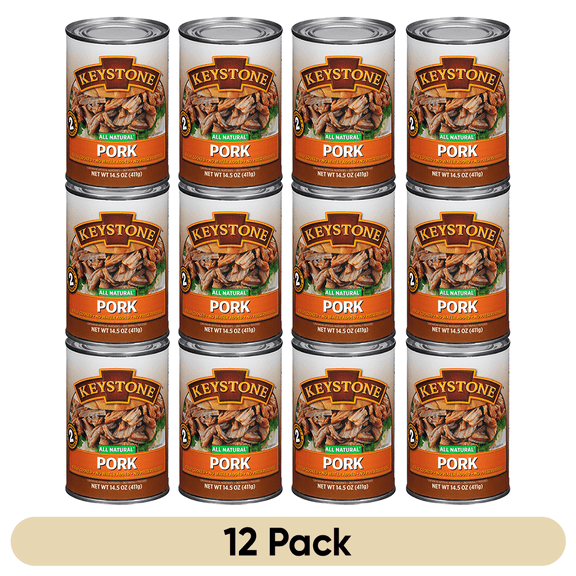 Keystone All Natural Canned Pork, 14.5 oz (12 Pack)– Fully Cooked, Ready to Eat, Gluten Free Survival Food | Emergency Prepper Pantry Staple | Long-Term Storage Meat for Camping, Hiking & Backpacking