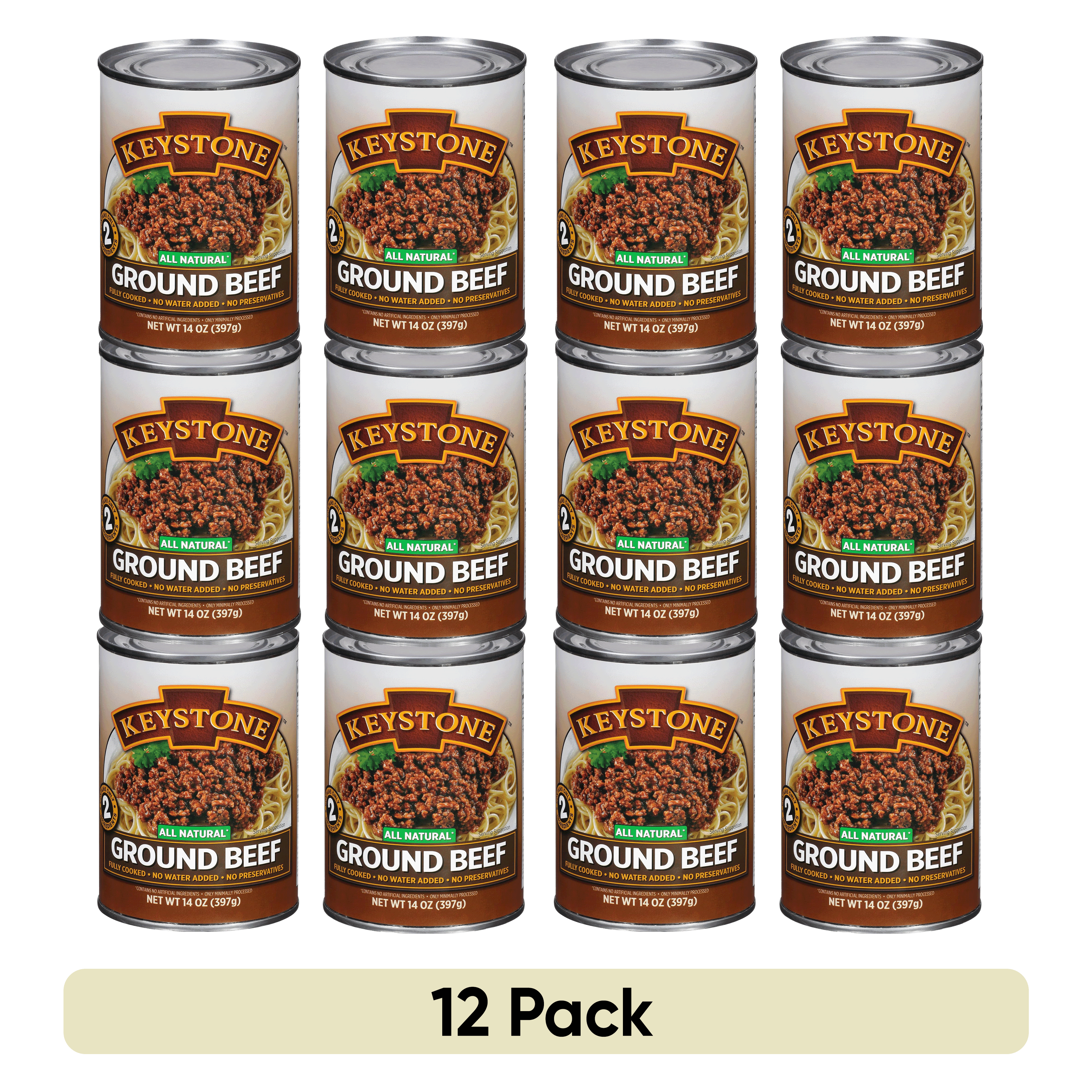 (12 Pack) Keystone Ground Beef 14 oz Can Fully Cooked ✅, Emergency Food for Camping Hiking and Backpacking (12 Cans) ✅