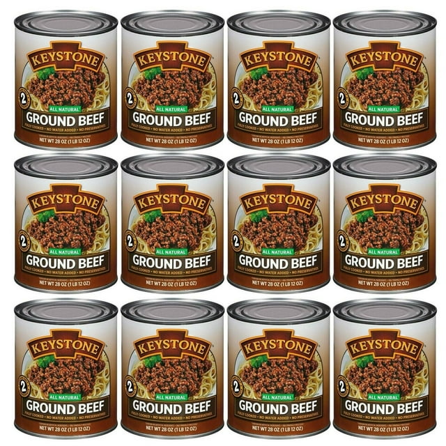 (12 Pack) Keystone Ground Beef 28 oz Can, Emergency Food for Camping