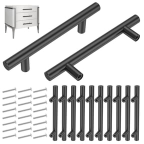 12 Pack 3-3/4 Inch Hole Center Black Cabinet Pulls, Kitchen Cabinet Handles, Stainless Steel T-Bar Drawer Hardware for Dresser and Cupboard, 6" Overall Length