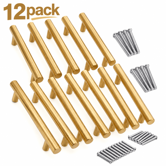 12 Pack Kitchen Cabinet Handle GoldCenter Stainless Steel Pull for Dresser Drawer Cupboard Handle with Screw 6 Inch Length