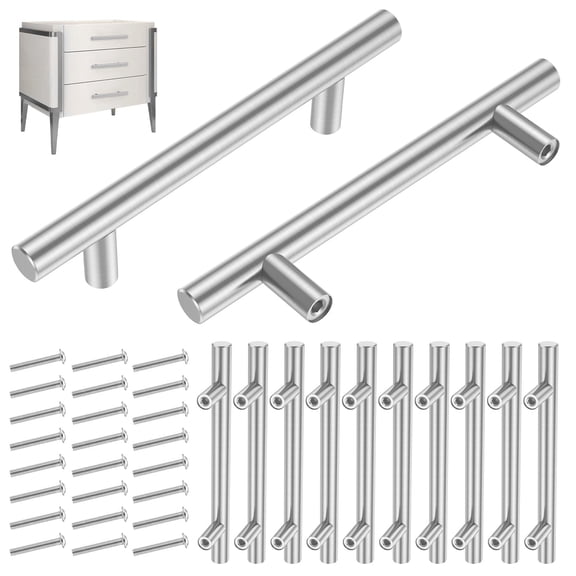 12 Pack Silver Drawer Pulls, 3-3/4 Inch Hole Center Stainless Steel Kitchen Cabinet Handles, T-Bar Modern Hardware Replacement for Bathroom Vanity and Dresser