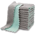 thumbnail image 1 of 12 Pack Kitchen Cloth Dish Towels, Premium Dishcloths, Super Absorbent Coral Velvet Dishtowels, Nonstick Oil Washable Fast Drying (Green-Grey), 1 of 8