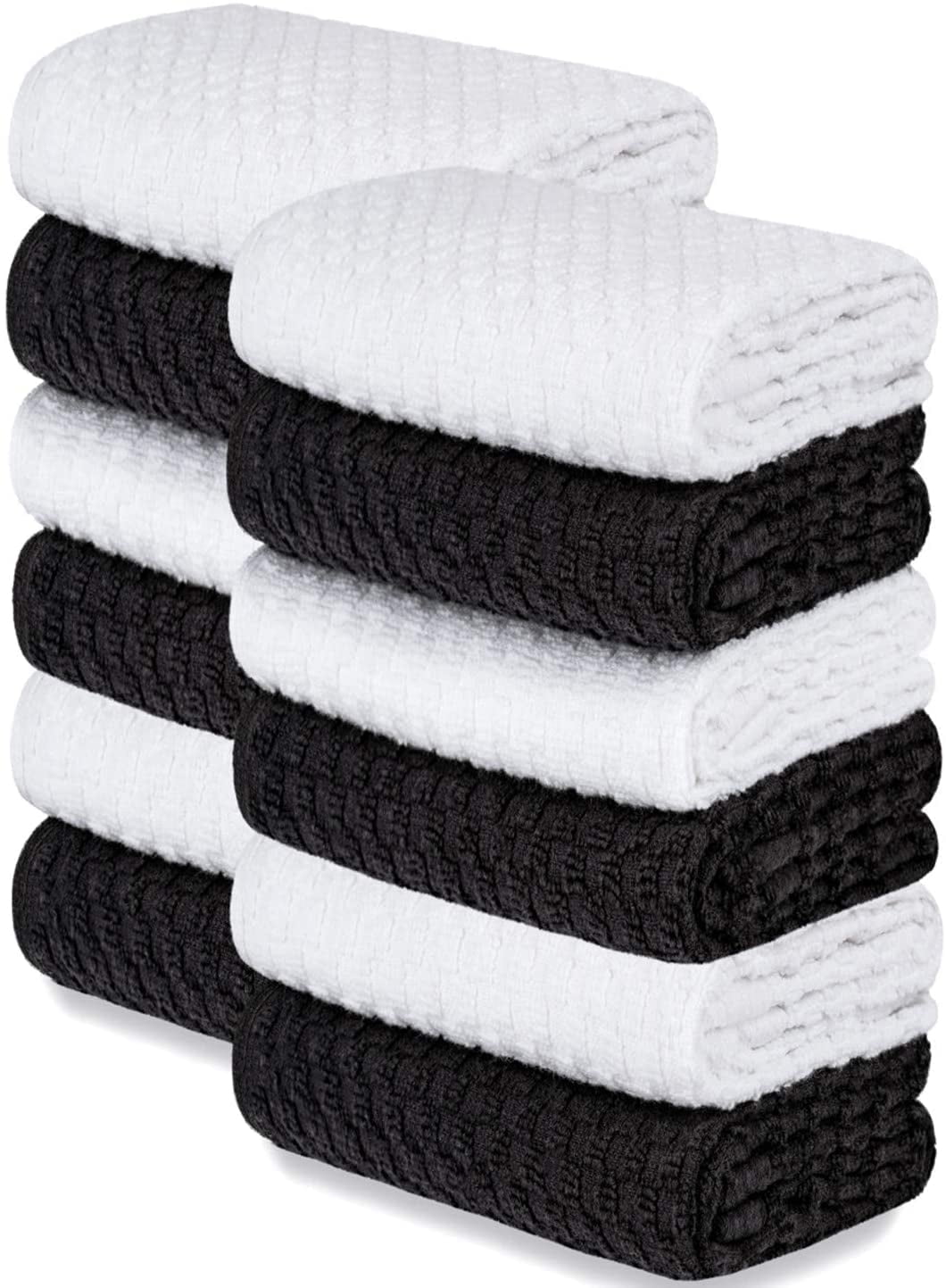 White Classic Absorbent Kitchen Towels 12 Pack - Premium 100% Cotton Dish Towels, 450GSM Thick Machine Washable Kitchen Cloth for Drying, Cleaning, Dobby Weave, Super Quality 15x26 in - Black/White
