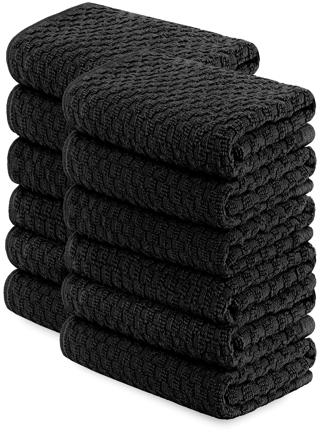 White Classic Absorbent Kitchen Towels 12 Pack - Premium 100% Cotton Dish Towels, 450GSM Thick Machine Washable Kitchen Cloth for Drying, Cleaning, Dobby Weave, Super Quality 15x26 in - Black